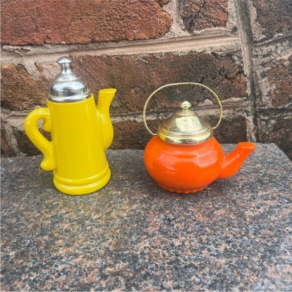 Vintage Orange and Yellow Tea Pot and Coffee Carafe Bath Oil Bottles - Picture 4 of 10